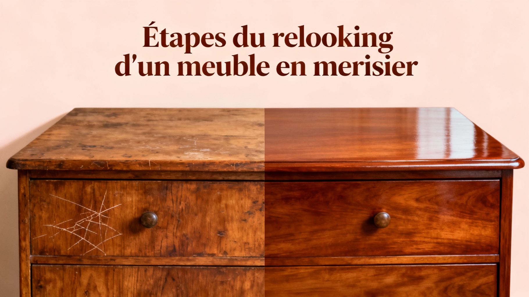 Étapes du relooking d'un meuble en merisier