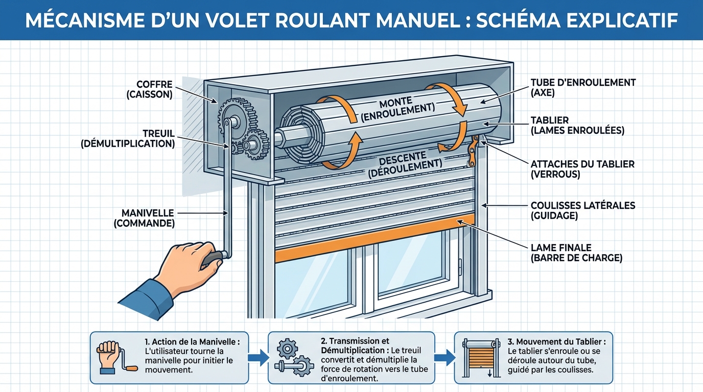 Fonctionnement du volet roulant manuel