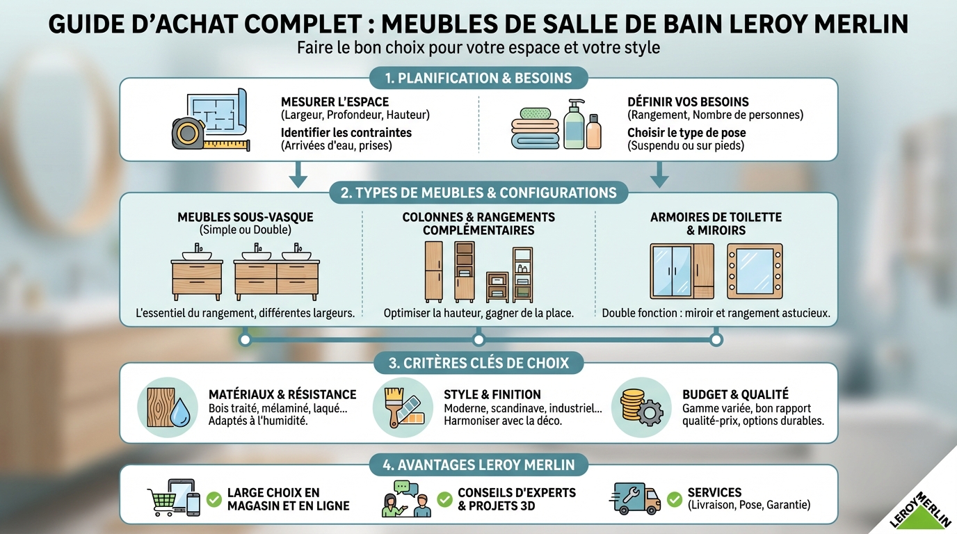Meuble de salle de bain leroy merlin : guide d'achat complet 1 Comment choisir le bon meuble pour votre salle de bain ?